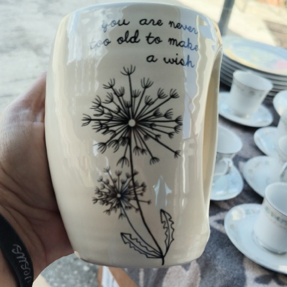 Cream Ceramic Mug with Dandelion Design